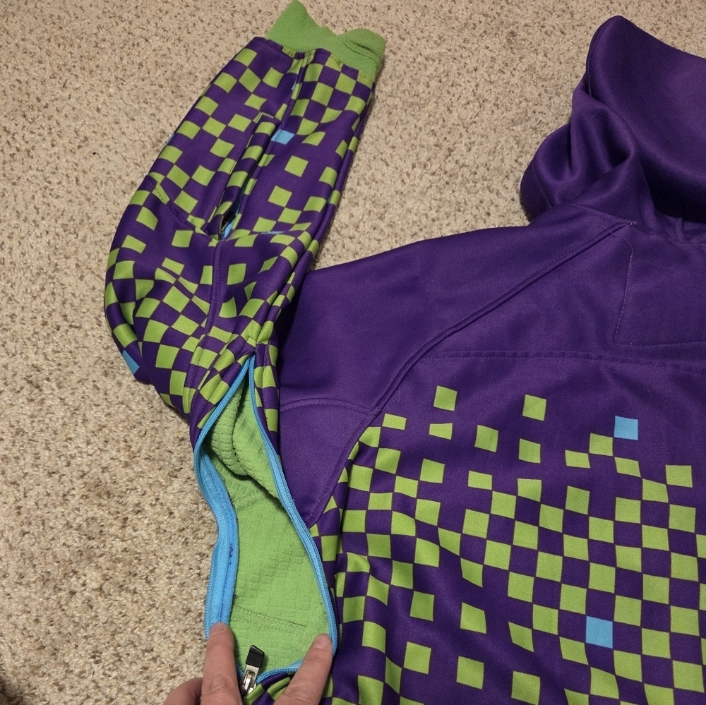 Aperture Snowboard Pixel Sweatshirt Zip Hoodie Pockets Green Purple Men's Large - Picture 6 of 8